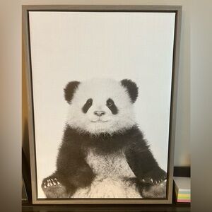 18 x 24 Black and White Panda Wall Art w/ Grey Canvas Frame